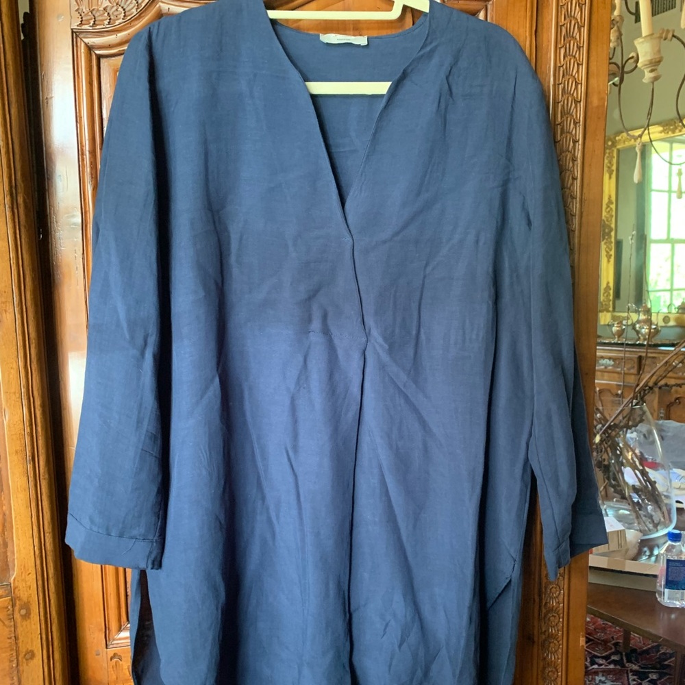 Blue V Neck Linen Top